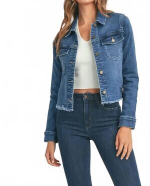 NEW JUST BLACK DENIM fitted fray jacket in blue jean
